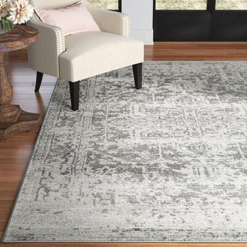 Nova NV10 Antique Traditional Medallion Border Durable Easy-Care Polypropylene Short Pile Grey/Cream Rug-Asiatic Carpets-Rug Love - The Most Loved Rug Store